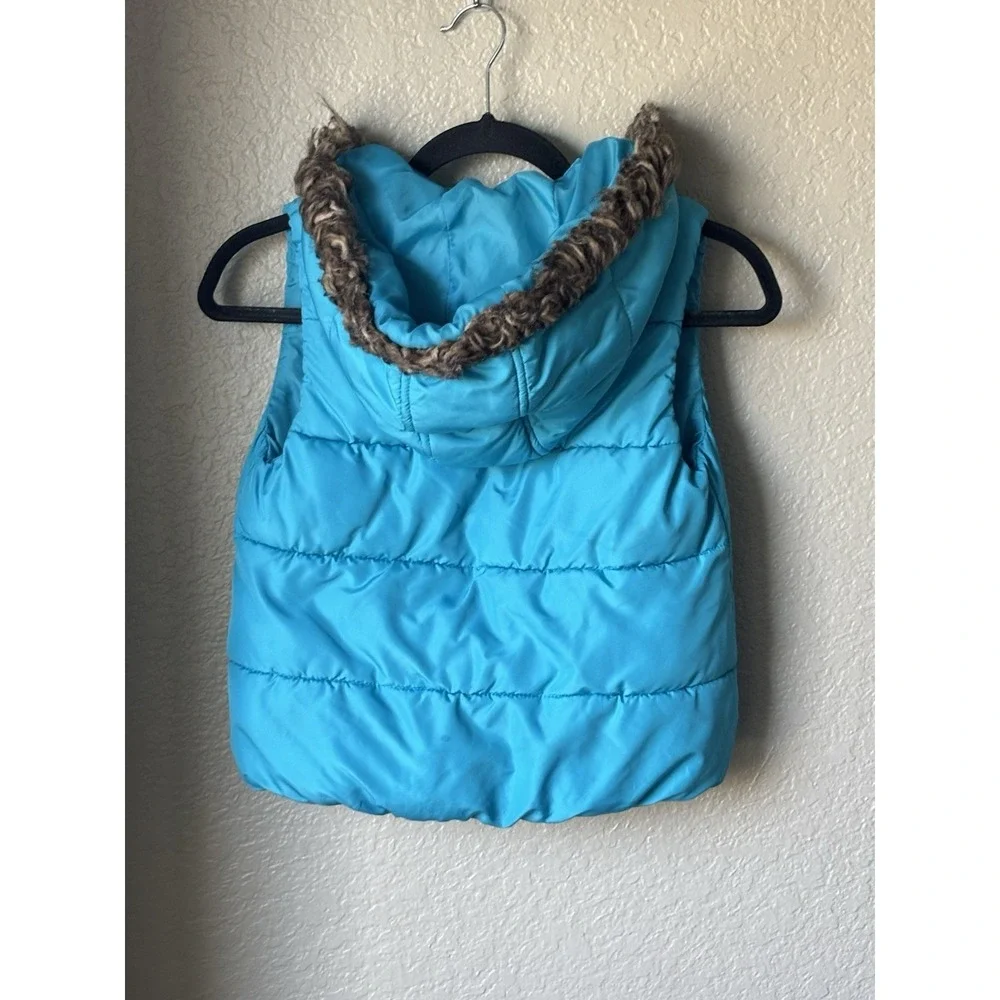Justice Girl's Puffer Jacket‎ Hooded Vest Size 8 Turquoise Blue